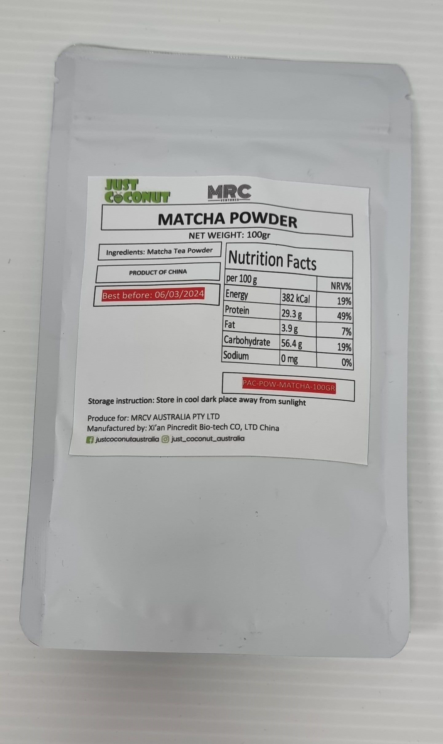 PACKET MATCHA POWDER 100GR PER PACKET