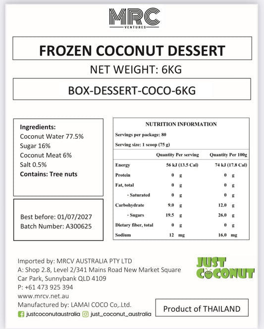 CARTON FROZEN COCONUT SORBET DESSERT 6KG